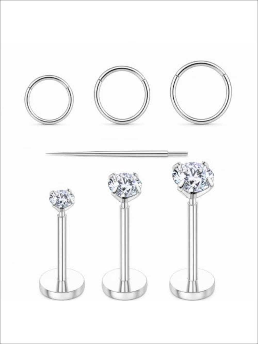 G23 Titanium Nose Ring Set 20G Hoops & Threadless CZ Flat Back Studs